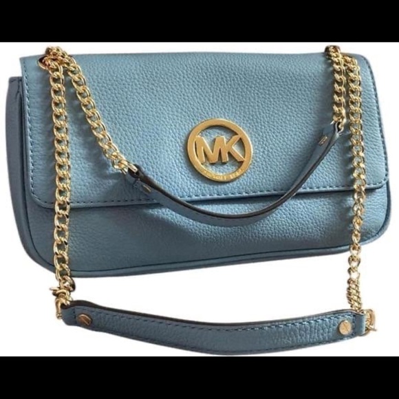 Blue Michael Kors purse blue shoulder bag leather bag fall bag gold chain bag - Picture 1 of 15